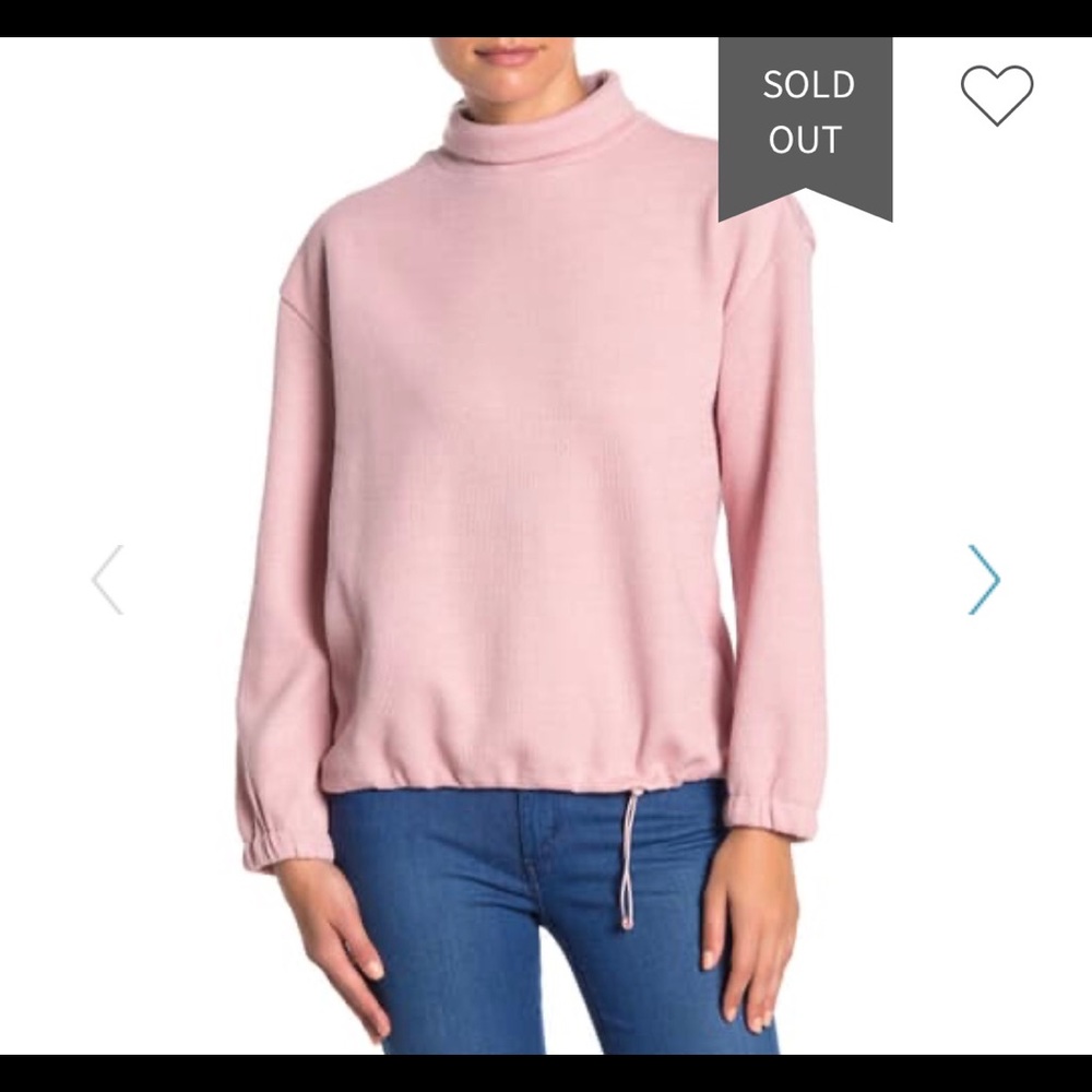 Alkamy Mock Neck Drawsting Pullover Sweater Rose Pink Long Sleeve